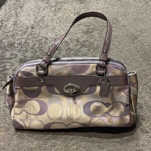 Coach Signature Purple and Tan Shoulder Bag